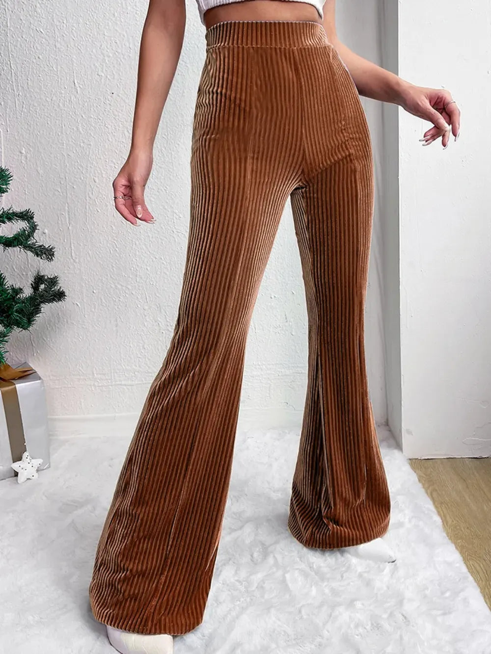 Women’s Ribbed Corduroy High-Waist Bootcut Pants – Refined Retro Elegance Dress Pants The Nichole Collection