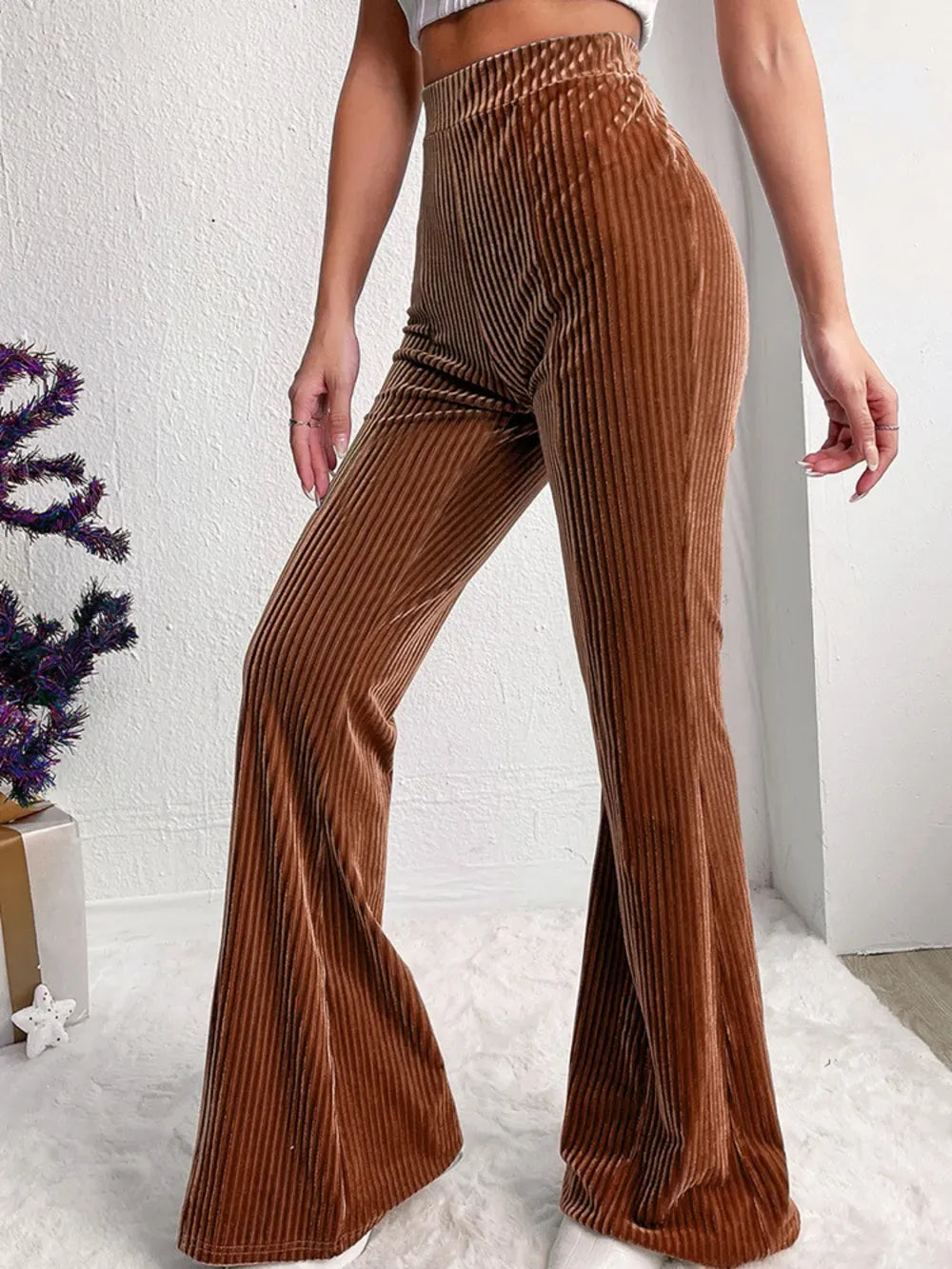 Women’s Ribbed Corduroy High-Waist Bootcut Pants – Refined Retro Elegance Dress Pants The Nichole Collection