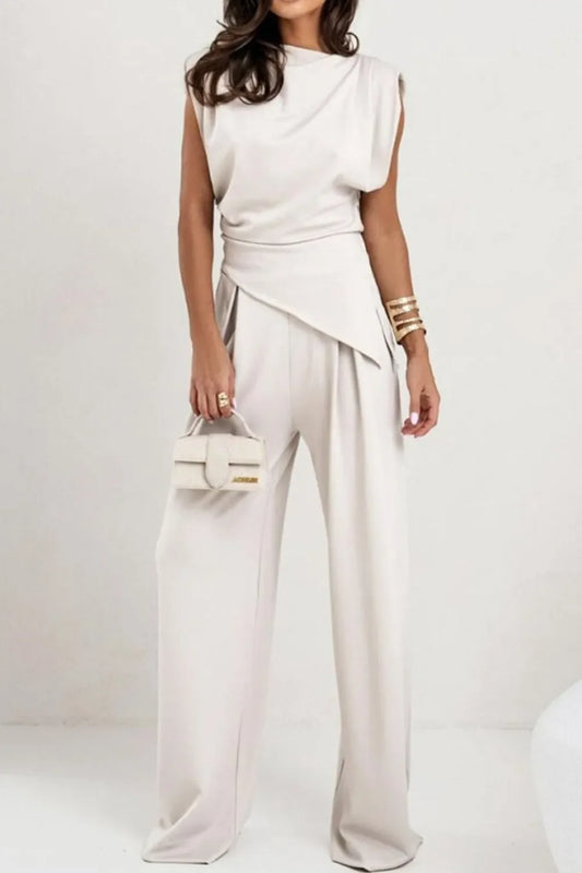 Women's Ruched Two-Piece Top and Pants Set White / S Women's Sets The Nichole Collection - Official Site