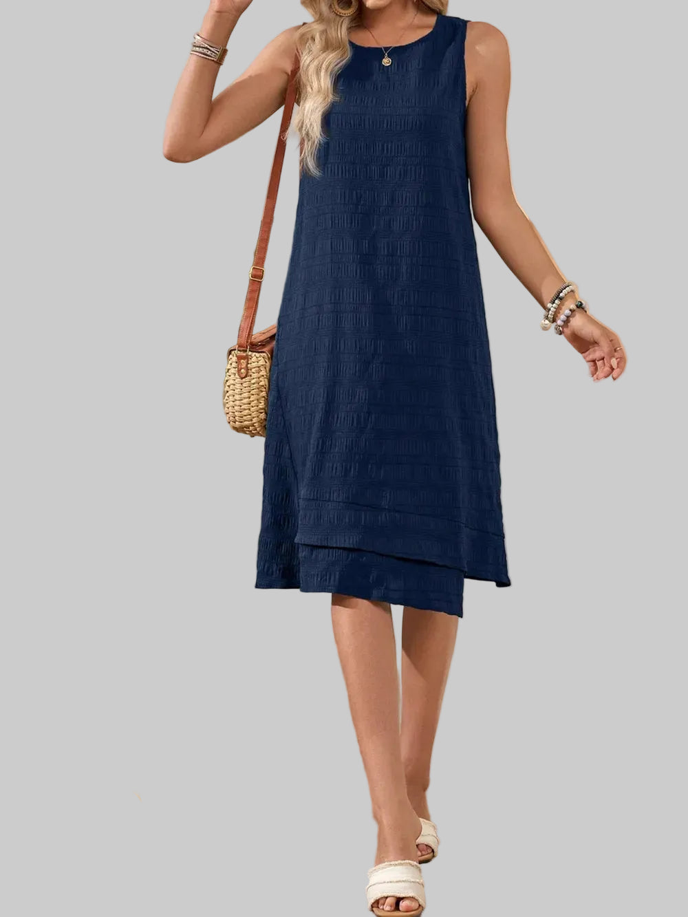 Women's Ruffled Textured Sleeveless Dress Midi Dresses The Nichole Collection - Official Site