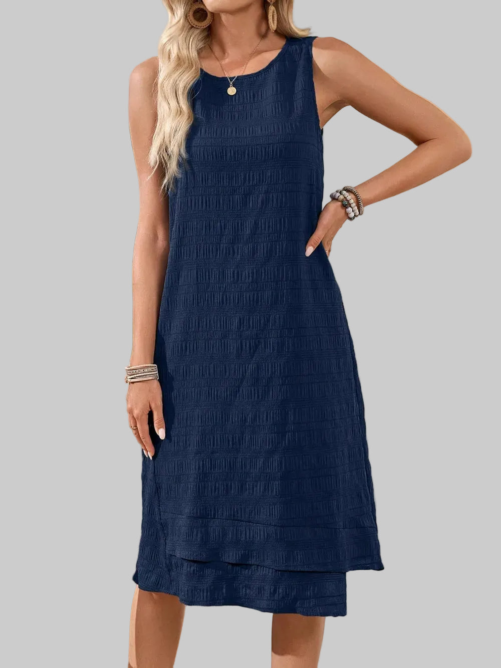Women's Ruffled Textured Sleeveless Dress Midi Dresses The Nichole Collection - Official Site