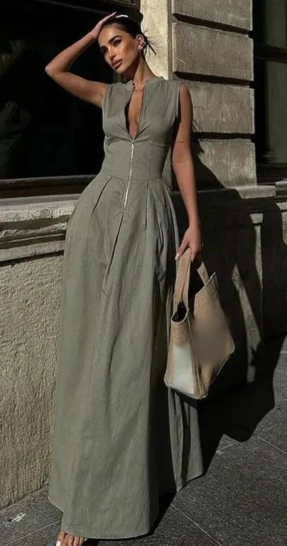 Women's Sleeveless High Waist Zipper Maxi Dress Dresses The Nichole Collection