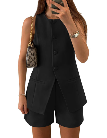 Women's Sleeveless Vest & High Waist Shorts Set Small / Black The Nichole Collection