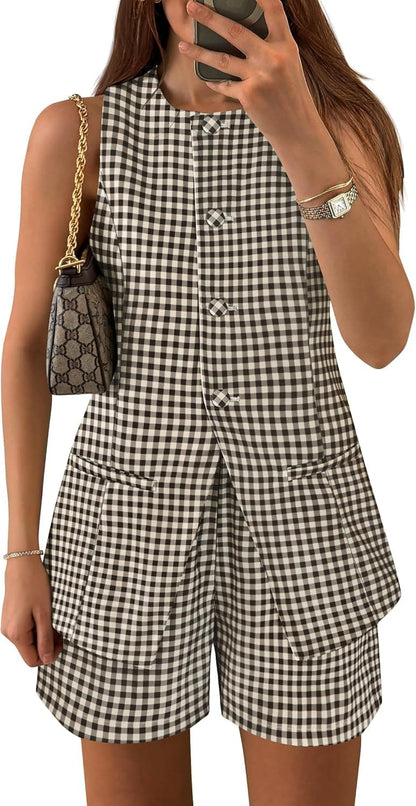 Women's Sleeveless Vest & High Waist Shorts Set X-Large / Brown The Nichole Collection