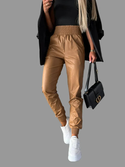 Women’s Smocked High-Waist Wide-Leg Pants with Pockets – Effortless Everyday Elegance Dress Pants Khaki / S The Nichole Collection