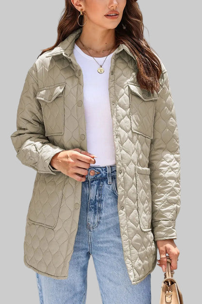 Women’s Snap-Down Puffed Sleeve Collared Winter Coat Khaki / S The Nichole Collection