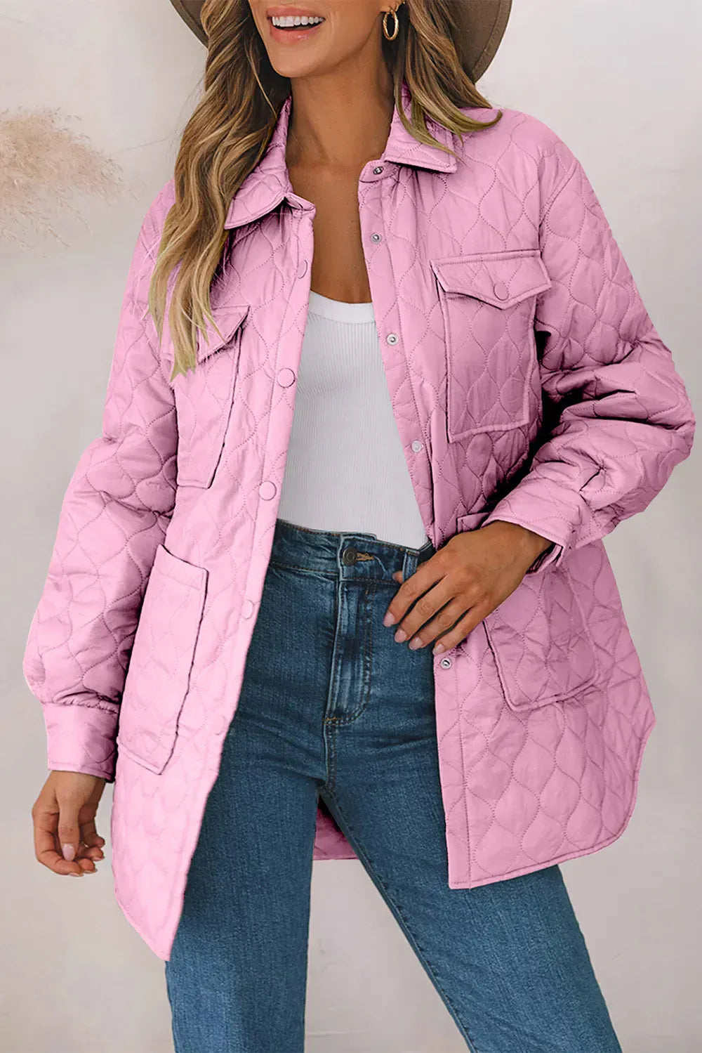 Women’s Snap-Down Puffed Sleeve Collared Winter Coat Pink / S The Nichole Collection