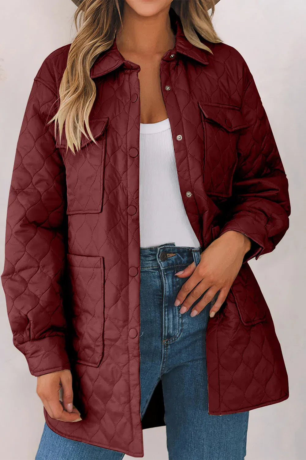 Women’s Snap-Down Puffed Sleeve Collared Winter Coat Burgundy / S The Nichole Collection