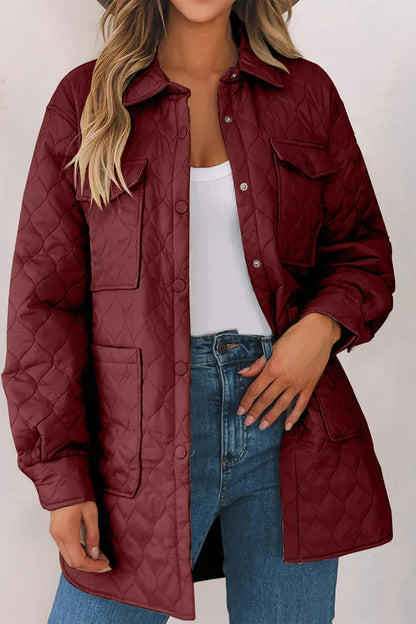 Women’s Snap-Down Puffed Sleeve Collared Winter Coat Burgundy / S The Nichole Collection