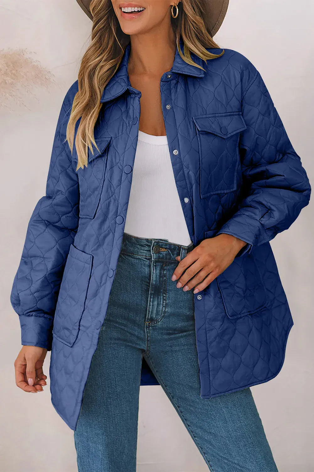 Women’s Snap-Down Puffed Sleeve Collared Winter Coat French Blue / S The Nichole Collection