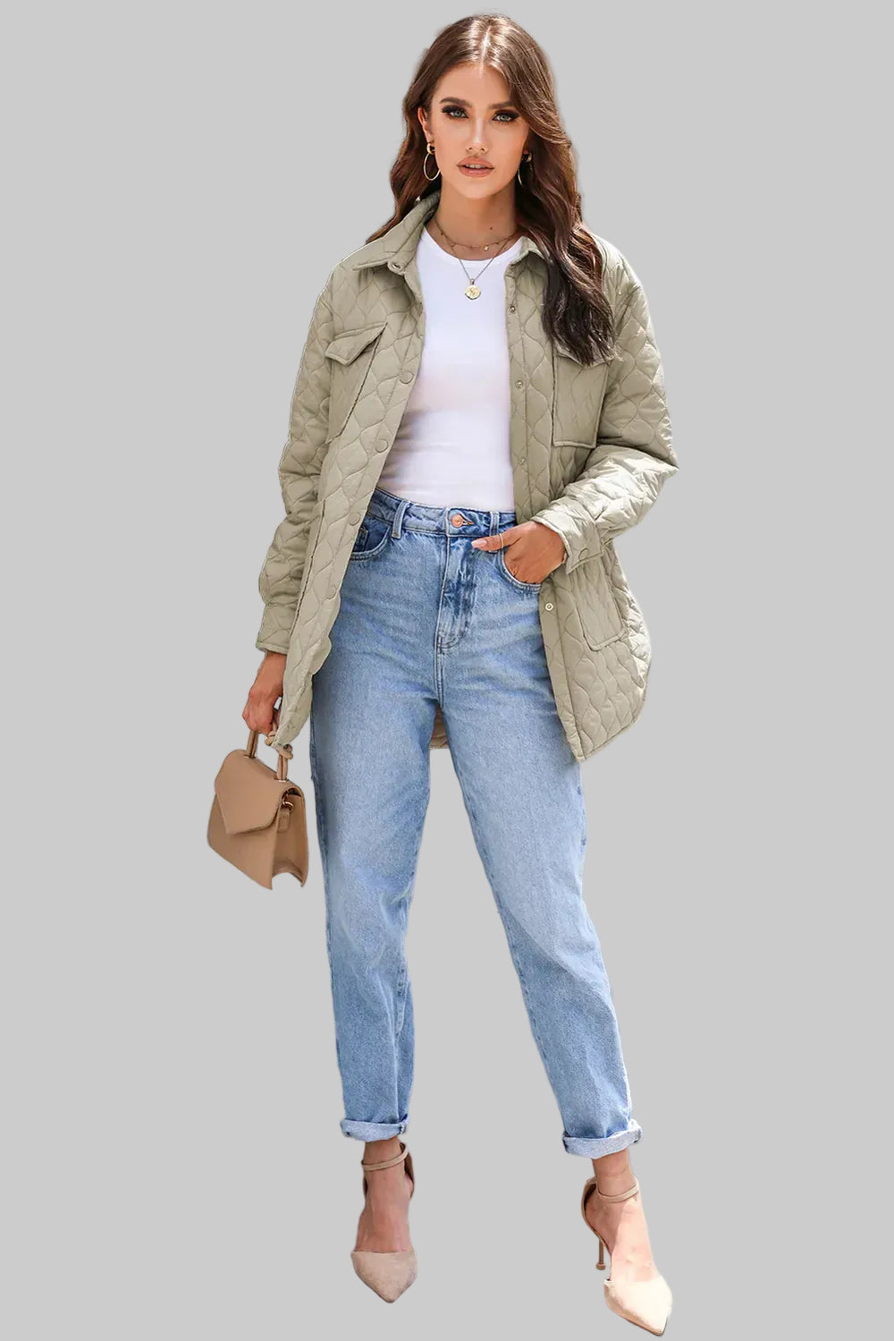 Women’s Snap-Down Puffed Sleeve Collared Winter Coat The Nichole Collection