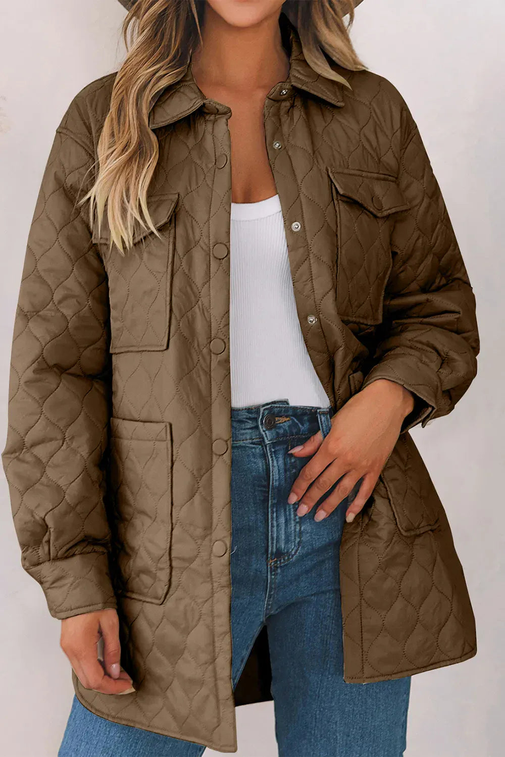 Women’s Snap-Down Puffed Sleeve Collared Winter Coat Camel / S The Nichole Collection