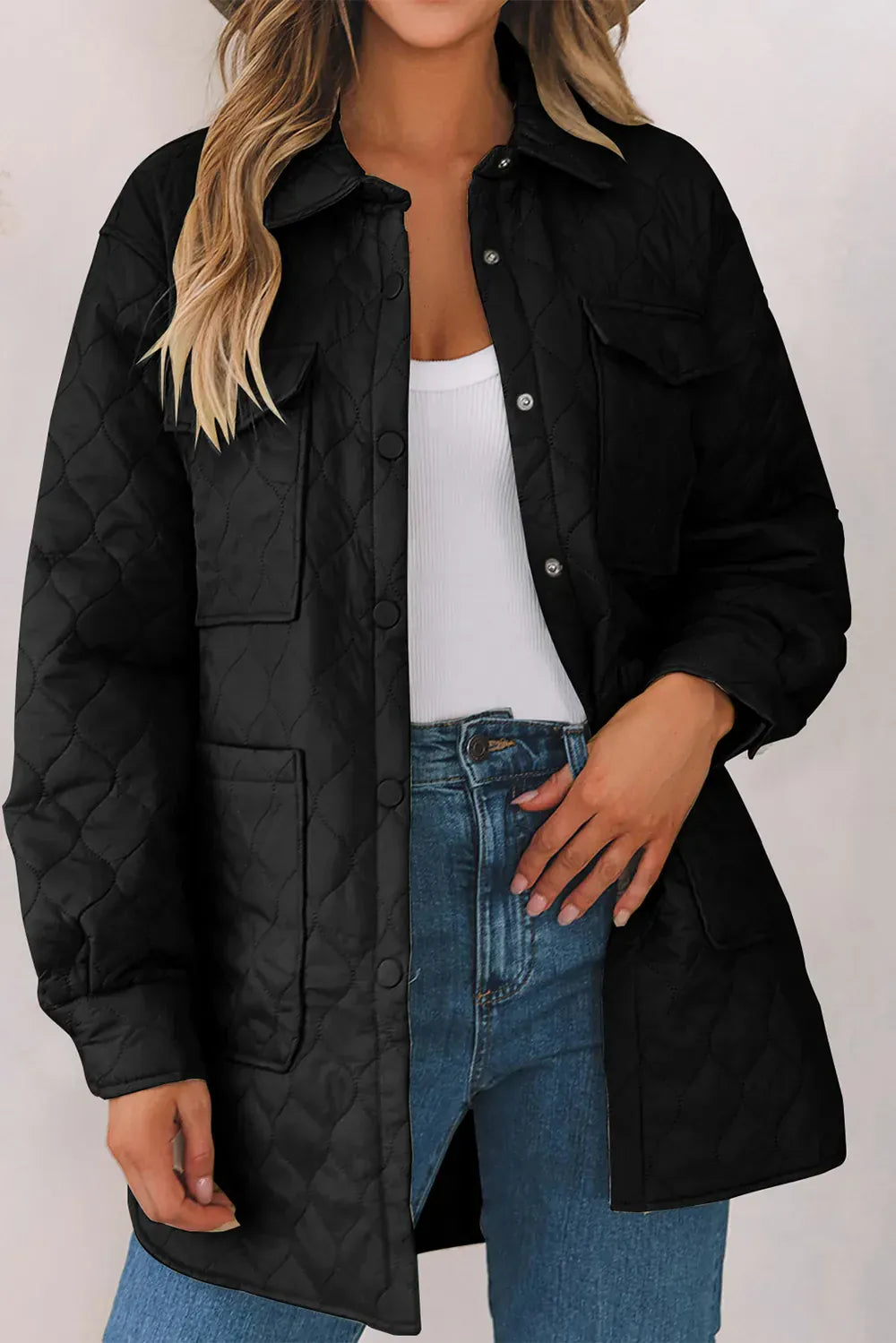 Women’s Snap-Down Puffed Sleeve Collared Winter Coat Black / S The Nichole Collection