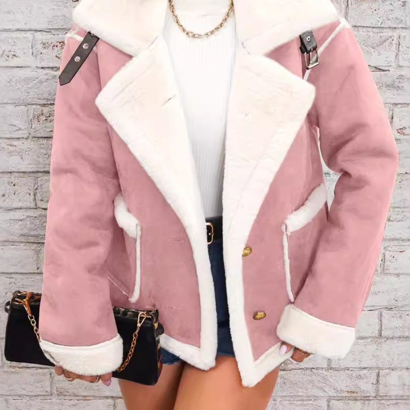 Women's Soft Plush Collar Jacket - Comfortable & Stylish Jackets Pink Color / L The Nichole Collection