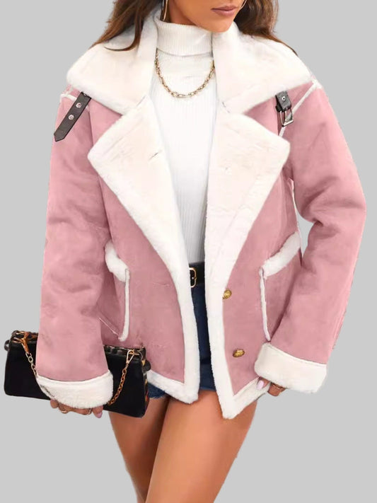 Women's Soft Plush Collar Jacket - Comfortable & Stylish Jackets Pink Color / L The Nichole Collection