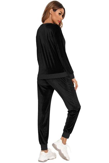 Women’s Soft Velvet Round Neck Long Sleeve Loungewear Set with Pockets The Nichole Collection