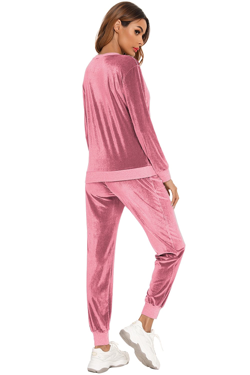 Women’s Soft Velvet Round Neck Long Sleeve Loungewear Set with Pockets The Nichole Collection