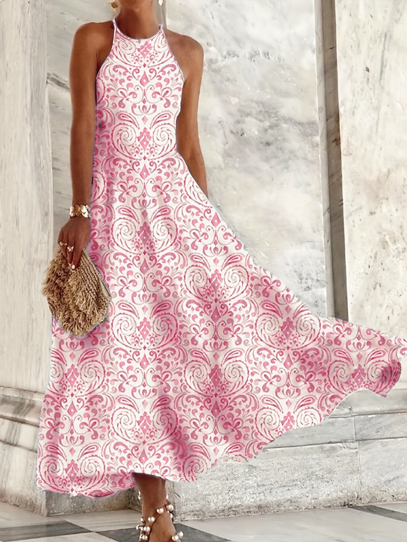 Women’s Spaghetti Strap Peplum Dress – All-Over Printed Vacation Style The Nichole Collection