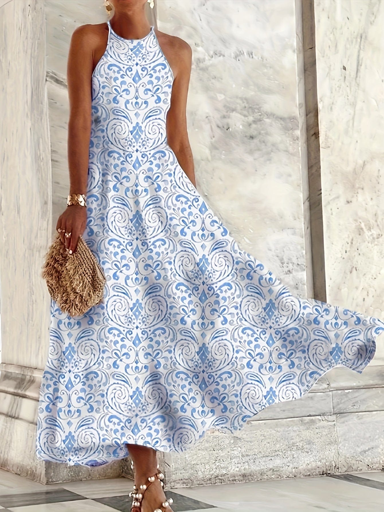 Women’s Spaghetti Strap Peplum Dress – All-Over Printed Vacation Style The Nichole Collection