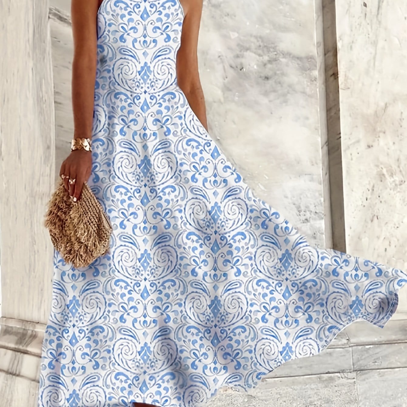 Women’s Spaghetti Strap Peplum Dress – All-Over Printed Vacation Style White / S The Nichole Collection