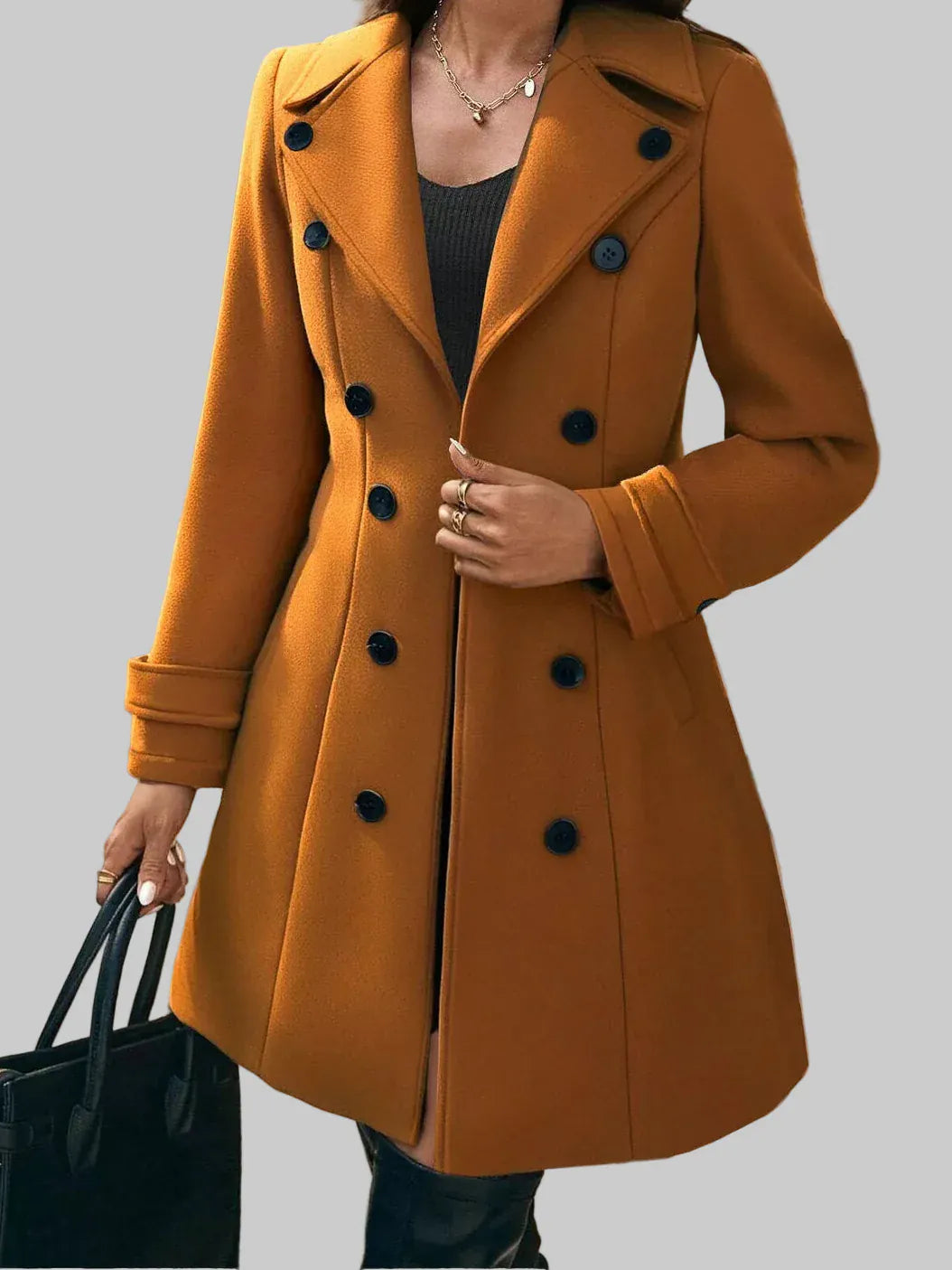 Women’s Tailored Double-Breasted Wool Blend Overcoat Coats Caramel / S The Nichole Collection