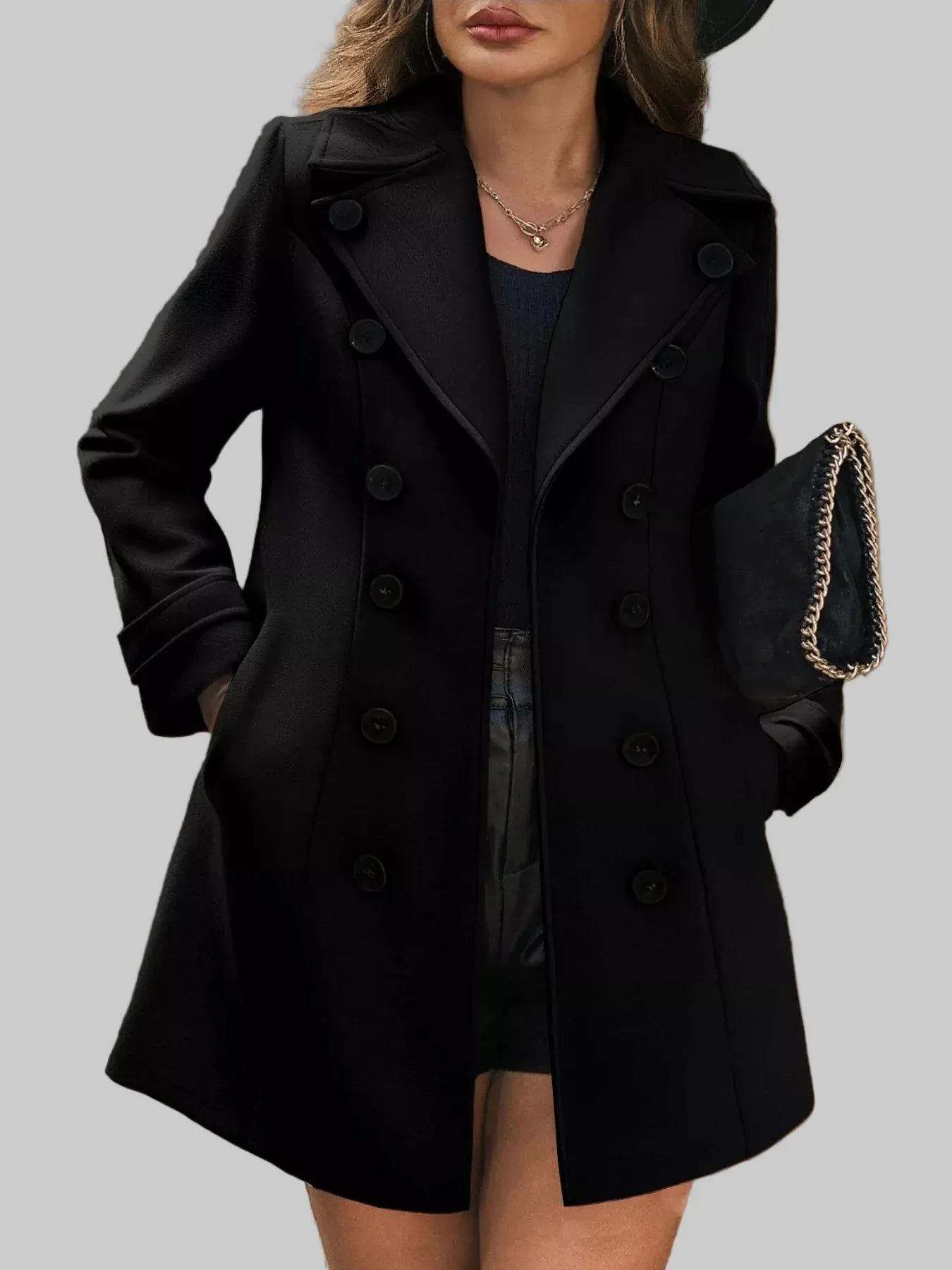Women’s Tailored Double-Breasted Wool Blend Overcoat Coats Black / S The Nichole Collection