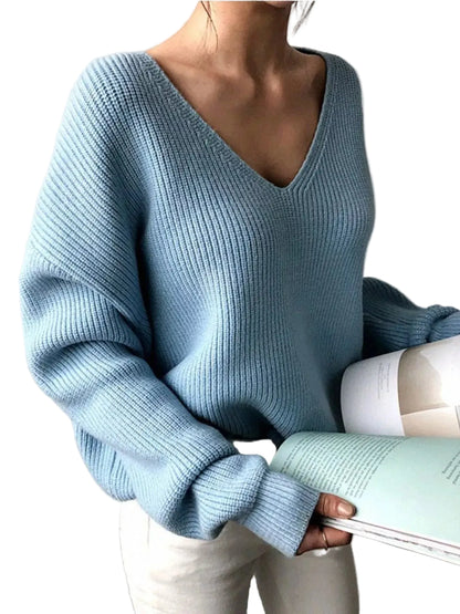 Women's V-Neck Dropped Shoulder Sweater Sky Blue / S The Nichole Collection - Official Site