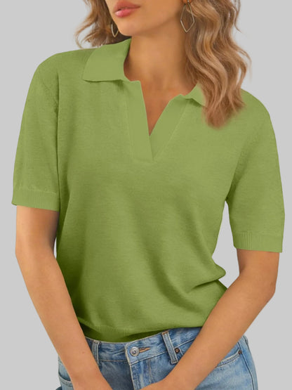 Women's V Neck Polo Lightweight Sweater X-Small / Green The Nichole Collection