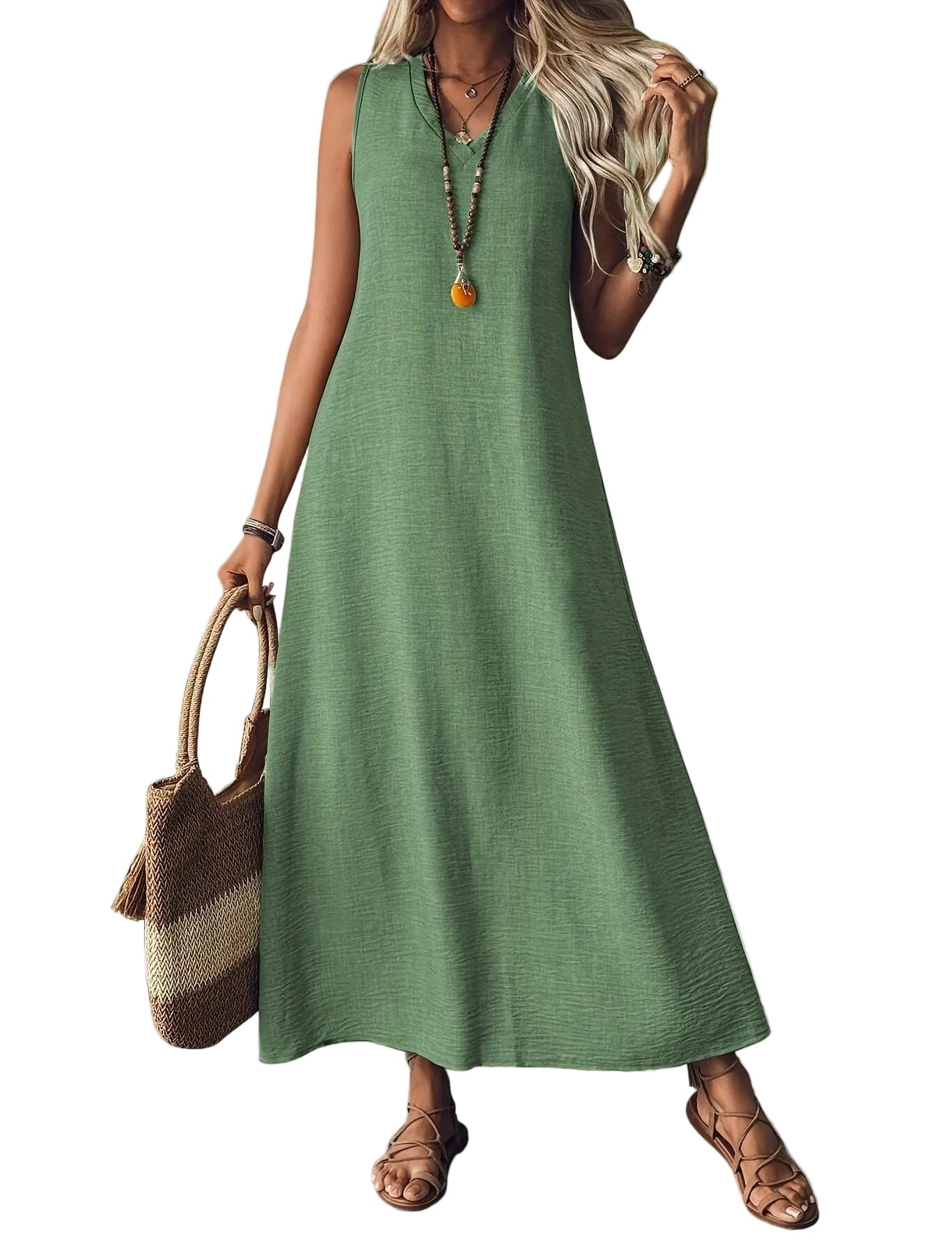 Women's V-Neck Sleeveless Solid Color Loose Dress The Nichole Collection