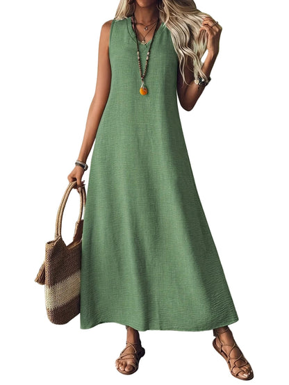 Women's V-Neck Sleeveless Solid Color Loose Dress The Nichole Collection