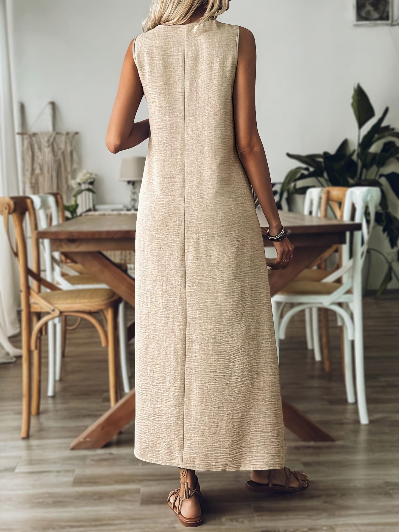 Women's V-Neck Sleeveless Solid Color Loose Dress The Nichole Collection