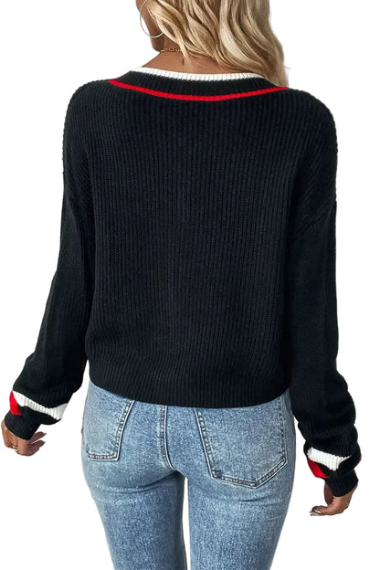 Women's V-Neck Striped Trim Sweater The Nichole Collection - Official Site