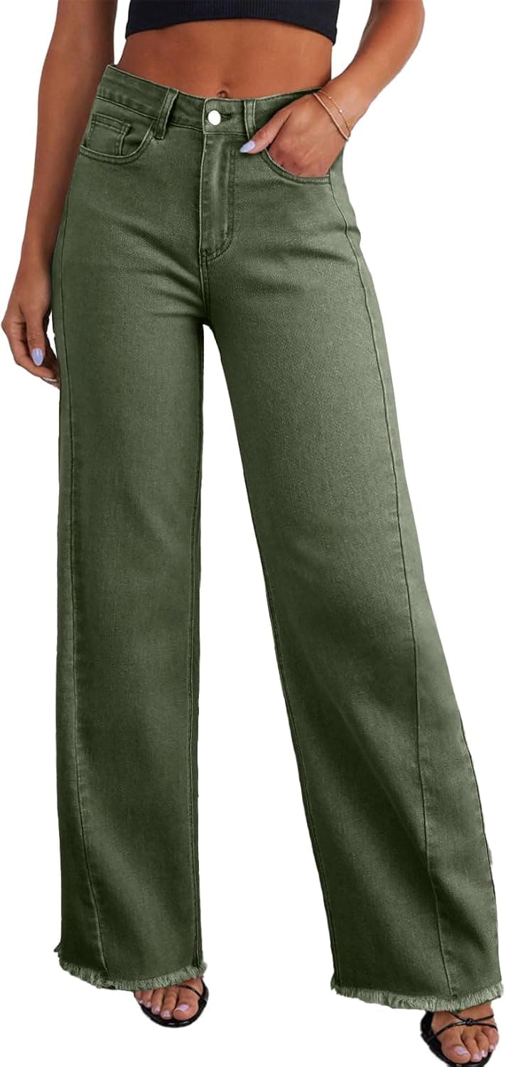 Women's Wide Leg High Waisted Stretchy Raw Hem Jeans The Nichole Collection