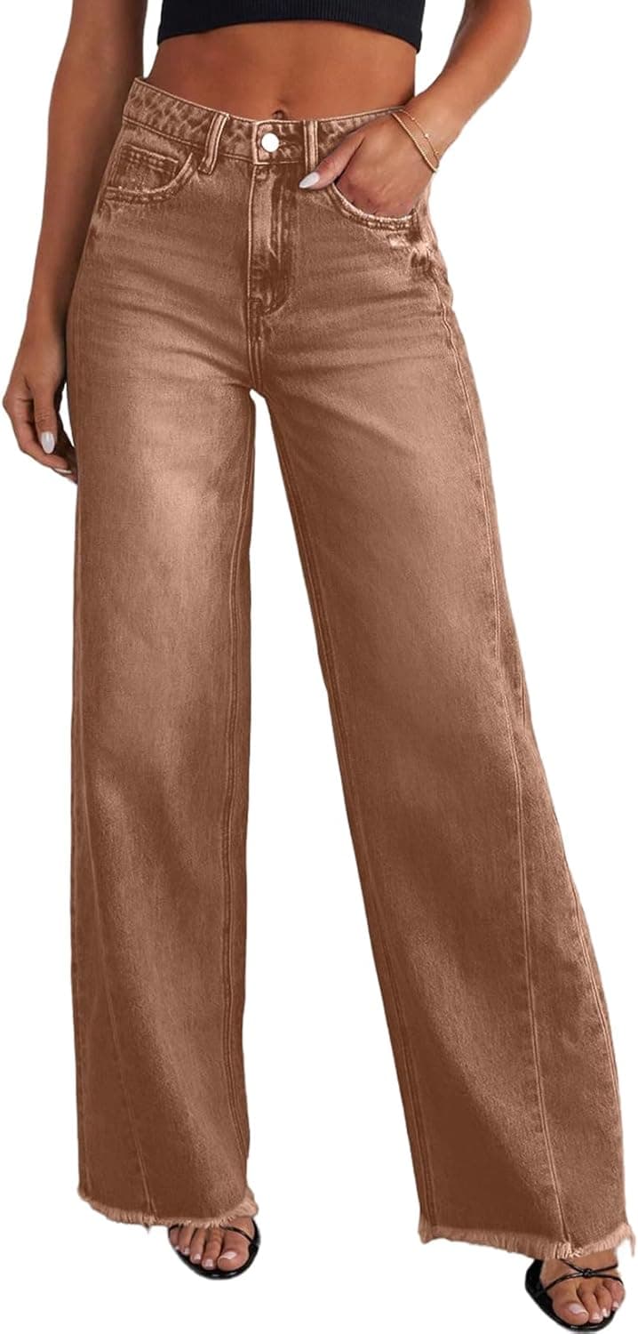 Women's Wide Leg High Waisted Stretchy Raw Hem Jeans The Nichole Collection