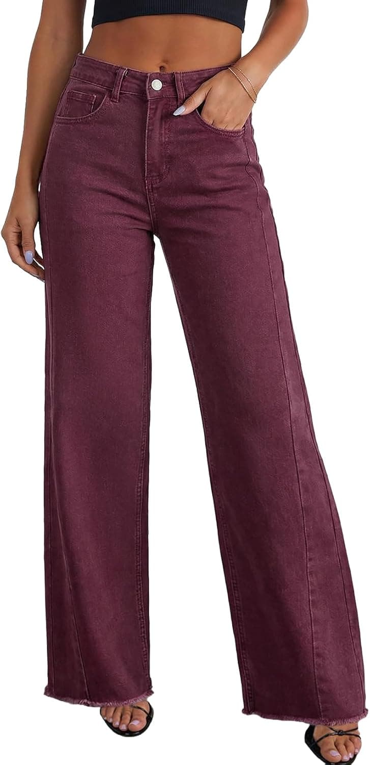 Women's Wide Leg High Waisted Stretchy Raw Hem Jeans The Nichole Collection