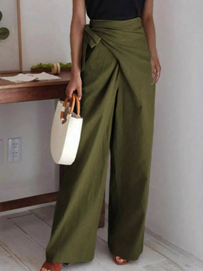 Women’s Wrap-Waist Wide-Leg Pants – Effortless Sophistication Anywhere Dress Pants Army Green / S The Nichole Collection