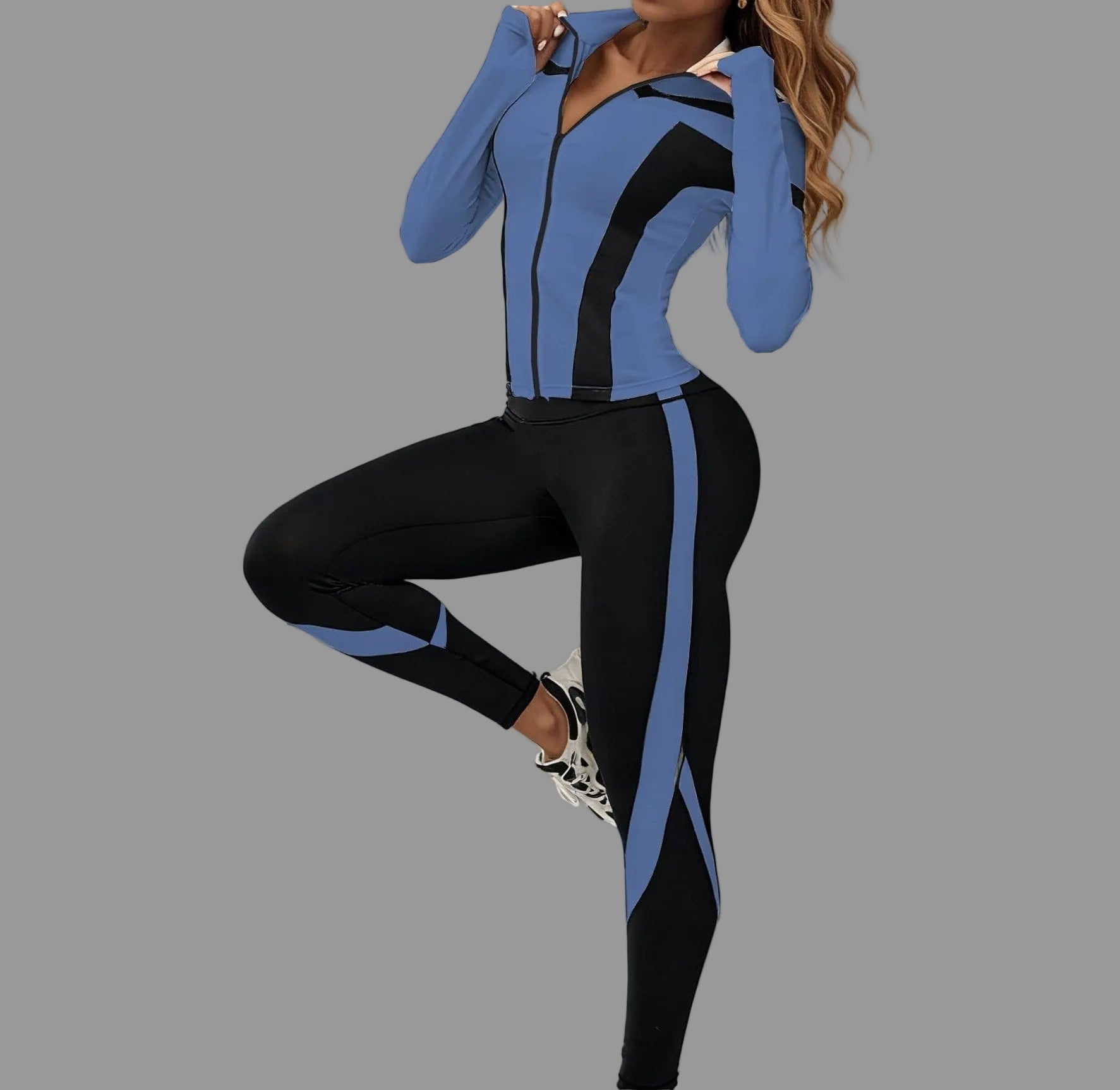 Women’s Zip-Up Sports Jacket & Leggings Set Tracksuit Blue+Black / XS The Nichole Collection