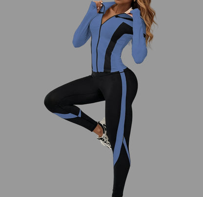 Women’s Zip-Up Sports Jacket & Leggings Set Tracksuit Blue+Black / XS The Nichole Collection