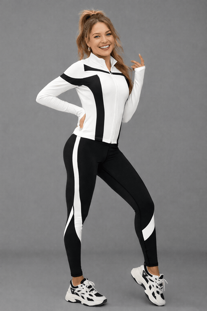Women’s Zip-Up Sports Jacket & Leggings Set Tracksuit Light White+Black Color / XS The Nichole Collection