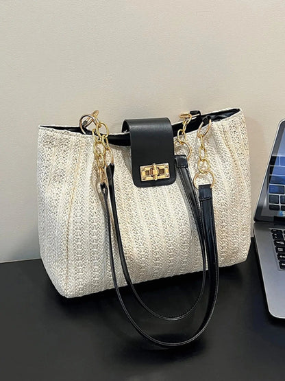 Woven Straw Shoulder Bag Black / One Size The Nichole Collection