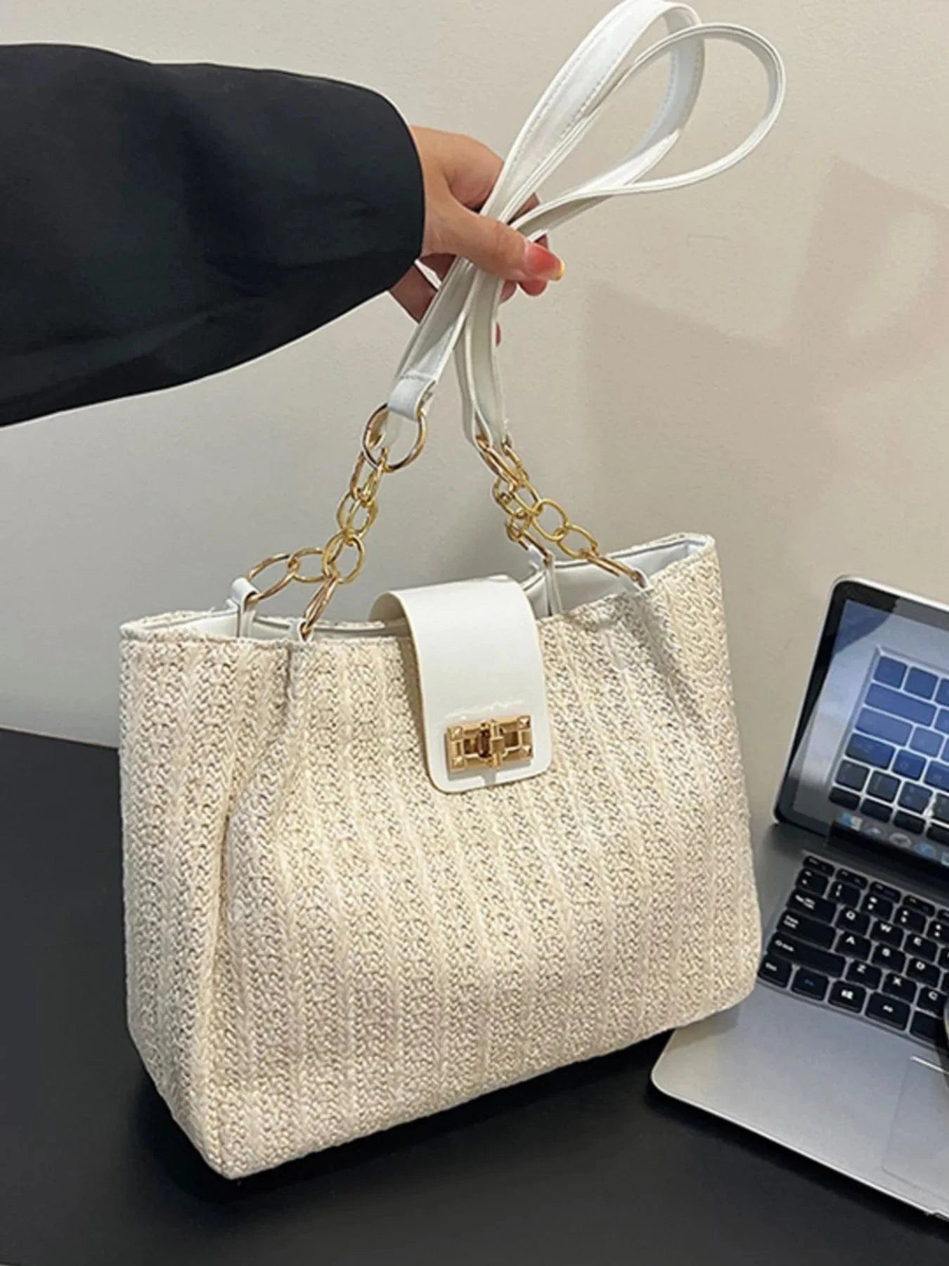 Woven Straw Shoulder Bag Beige / One Size The Nichole Collection