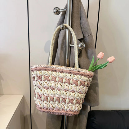 Woven Straw Tote Bag Pink / onesize The Nichole Collection