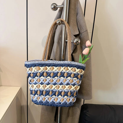 Woven Straw Tote Bag Blue / onesize The Nichole Collection