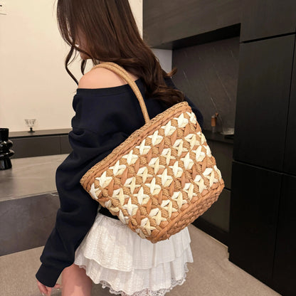 Woven Straw Tote Bag Khaki and White / onesize The Nichole Collection