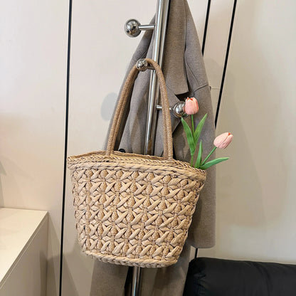 Woven Straw Tote Bag Khaki / onesize The Nichole Collection
