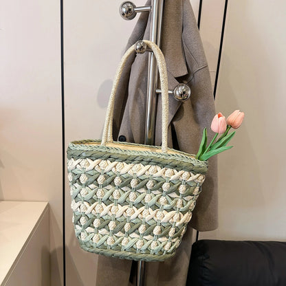 Woven Straw Tote Bag Green / onesize The Nichole Collection