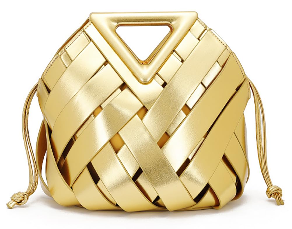 Woven Vegan Leather Bucket Bag Gold The Nichole Collection