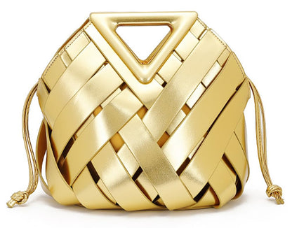 Woven Vegan Leather Bucket Bag Gold The Nichole Collection