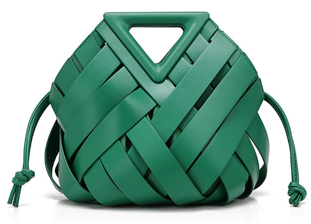 Woven Vegan Leather Bucket Bag Green The Nichole Collection