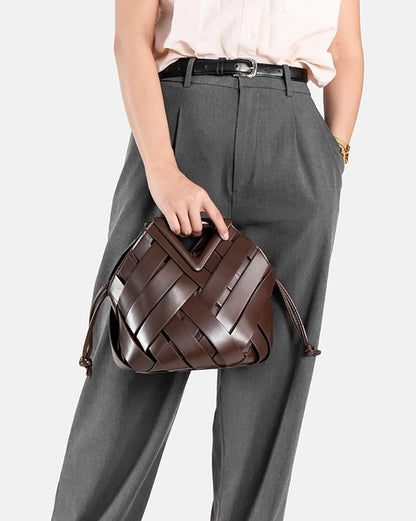 Woven Vegan Leather Bucket Bag The Nichole Collection
